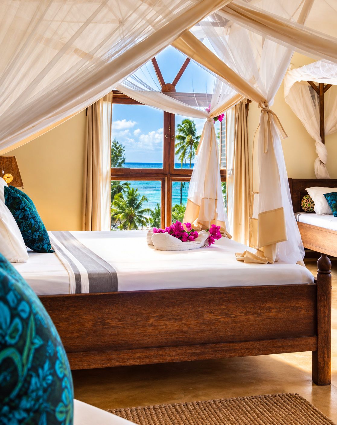 Double room with sea view through a large window