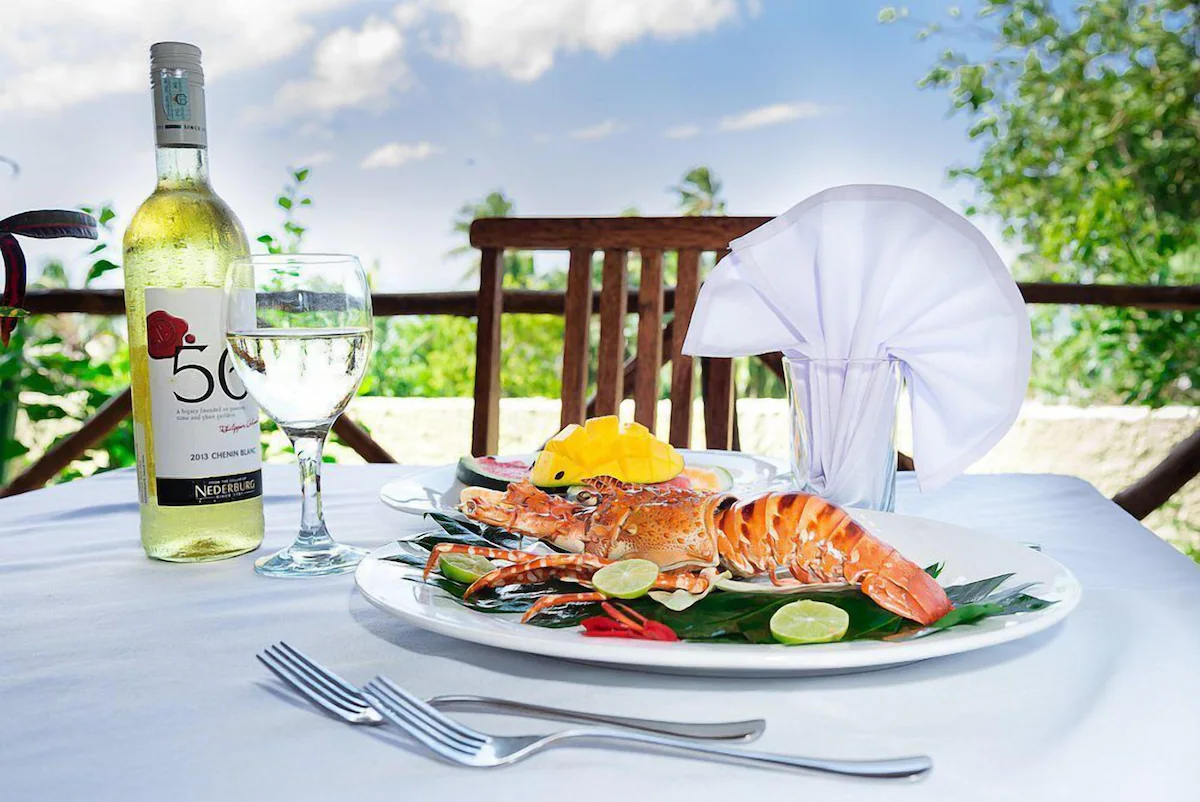 Fresh Zanzibar seafood served at sunset